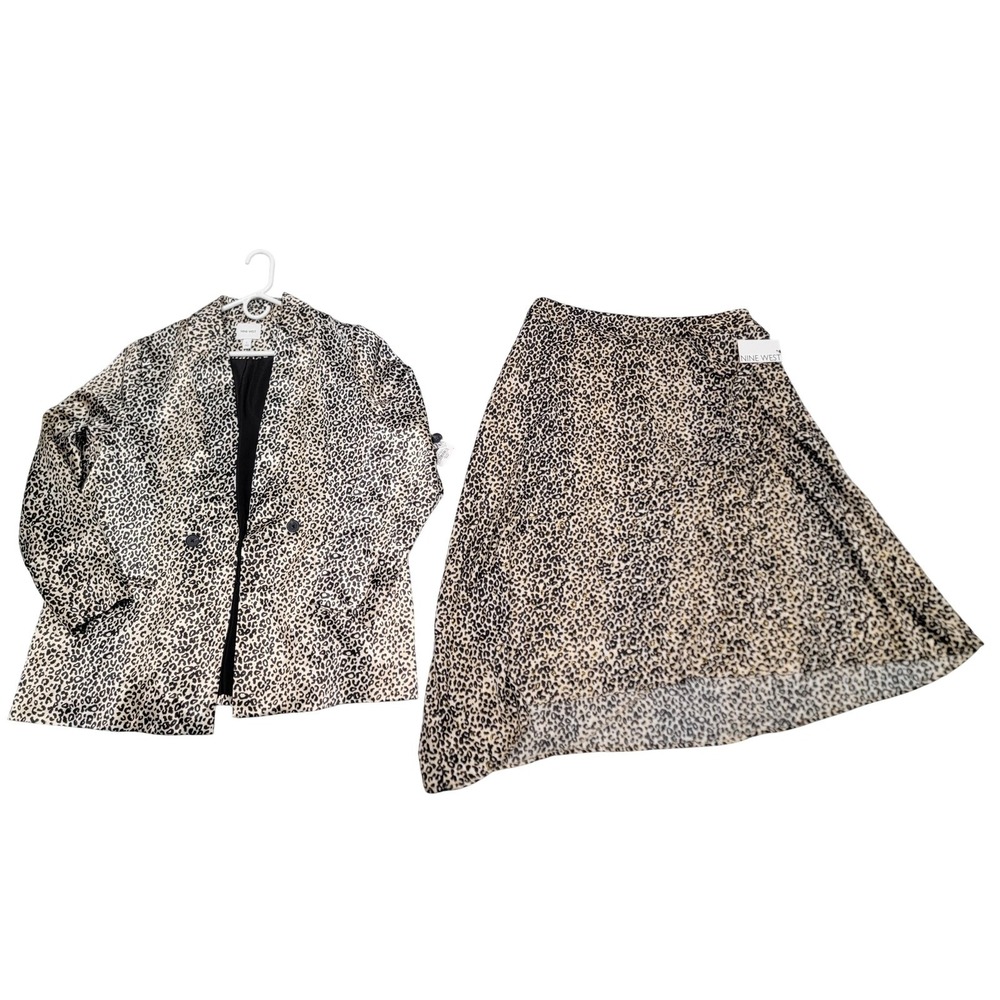 Nine West Blazer Skirt Set Womens Large Blazer 2XL Skirt Leopard Animal Print